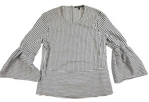 Luisa Cerano Striped Bell Sleeve Blouse Top Navy White Flared Cuff Size 4 Preppy